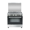 Nara NAXG/8005-BG Gas Cooker 80 cm Double glass black door Glossy stainless steel Wide Enameled Iron Grids