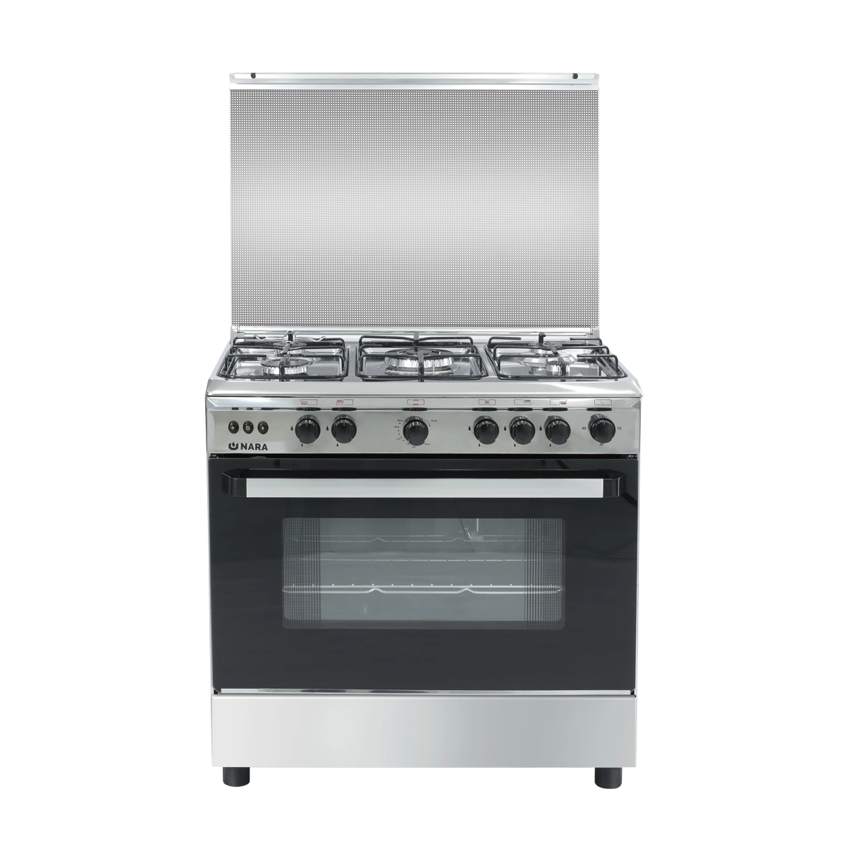 Nara NAXG/8005-BG Gas Cooker 80 cm Double glass black door Glossy stainless steel Wide Enameled Iron Grids