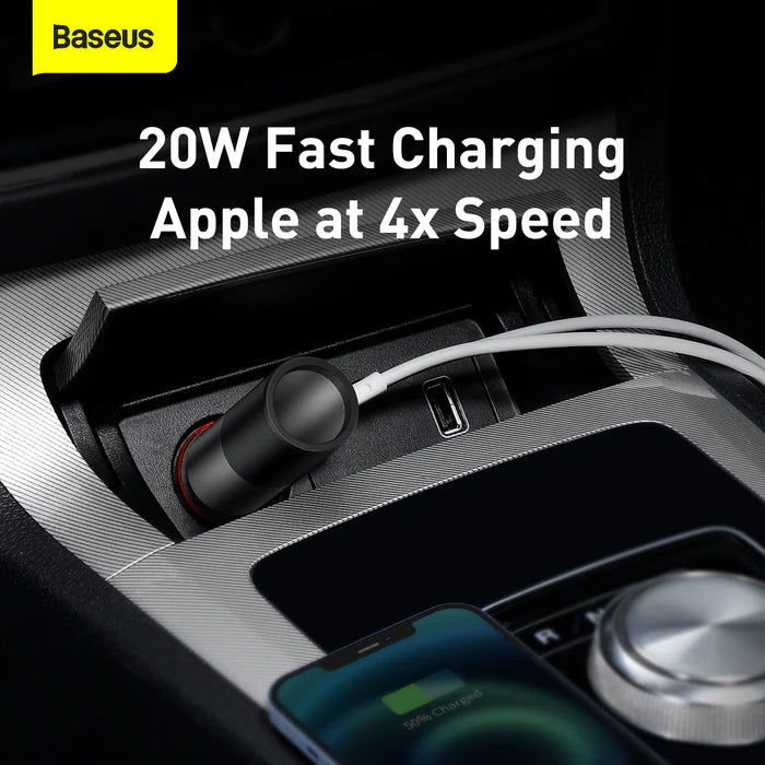 Baseus 120W Car Charger with USB Type-C and Cigarette Lighter Socket