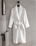 Madame Coco Celestiel Shawl Collar Unisex Bathrobe – Soft Plush Robe in White