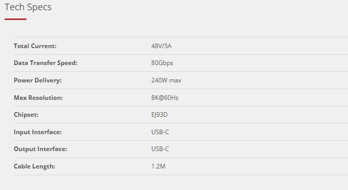 Promate PowerBolt5-80G 80Gbps USB4 Cable - 240W PD