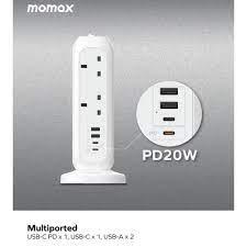 MOMAX ONEPLUG 11 Outlet Power Strip with USB Fast Charging - White