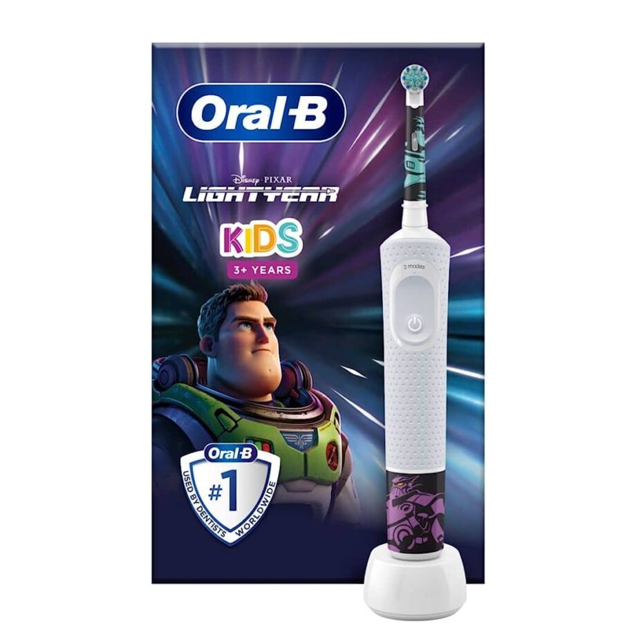 Oral-B by Braun Kids Rechargeable Electric Toothbrush with 4 Disney Lightyear Themed Stickers