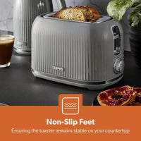 Geepas Fluted 2-Slice Toaster, 6 Browning Levels, Grey GBT36558UK-GR