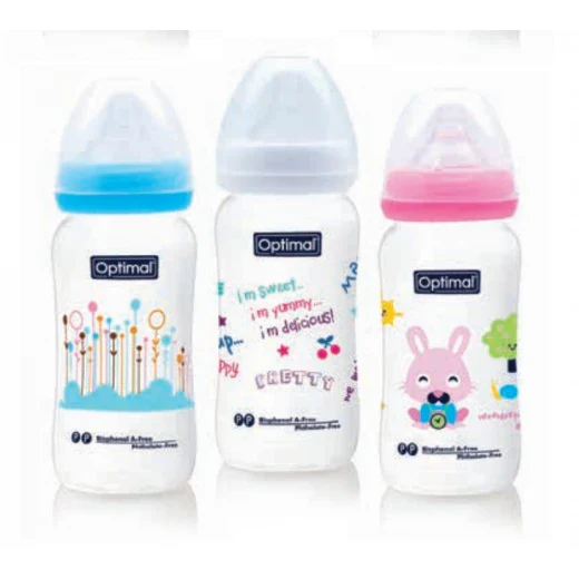 Optimal Wide Neck Feeding Bottle 300ml – Blue/Pink/White