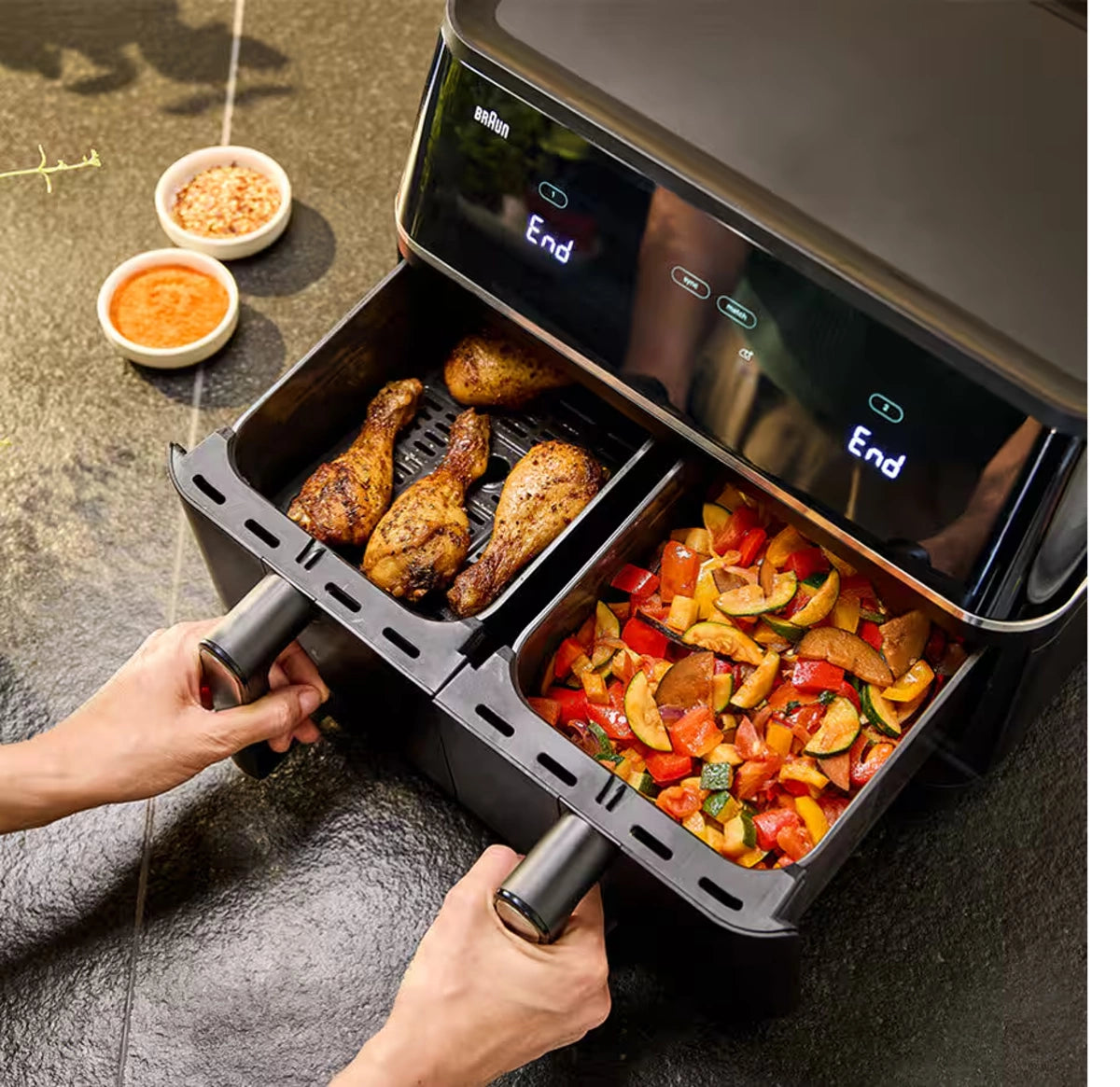 Braun TwinCook 5 Dual Basket Air Fryer 10L 2400W 8 Programs Digital Touch Screen – Black (TD5030IBK)