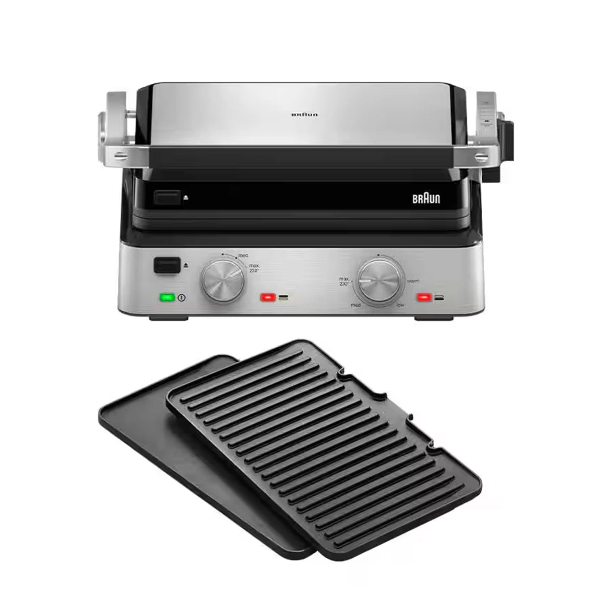 Braun MultiGrill 7 Contact Grill 2000W 3 Cooking Positions 230°C Non-Stick Removable Plates – Black & Stainless Steel (CG7020)