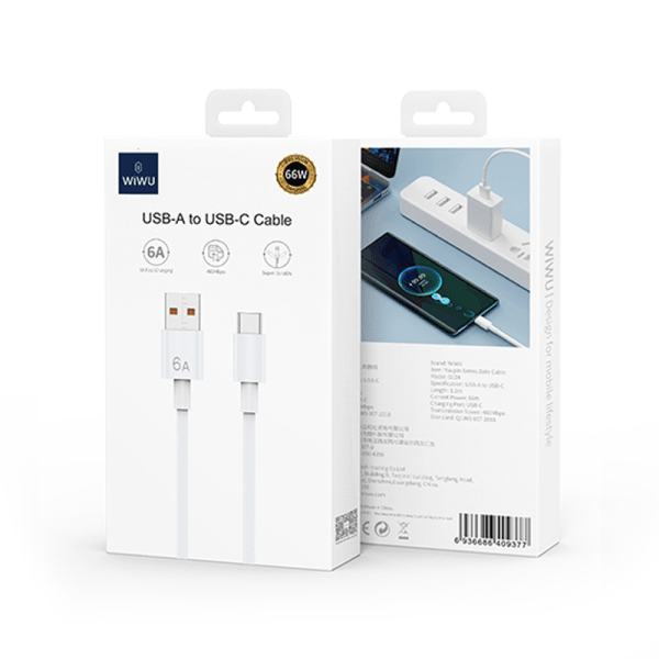 Wiwu G104 66W Fast Charging USB-A to Type-C & Data Cable 1.2M - White