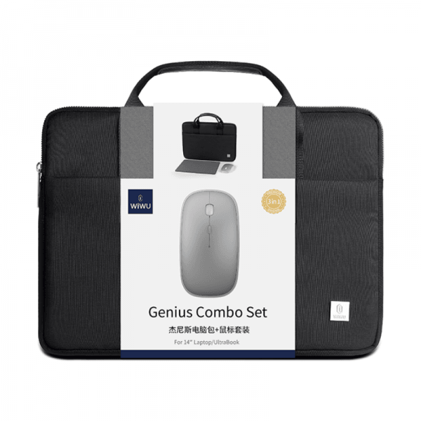 WIWU GENIUS COMBO SET BAG WITH MOUSE AND MOUSE PAD FOR 15.6" LAPTOP/ULTRABOOK - BLACK