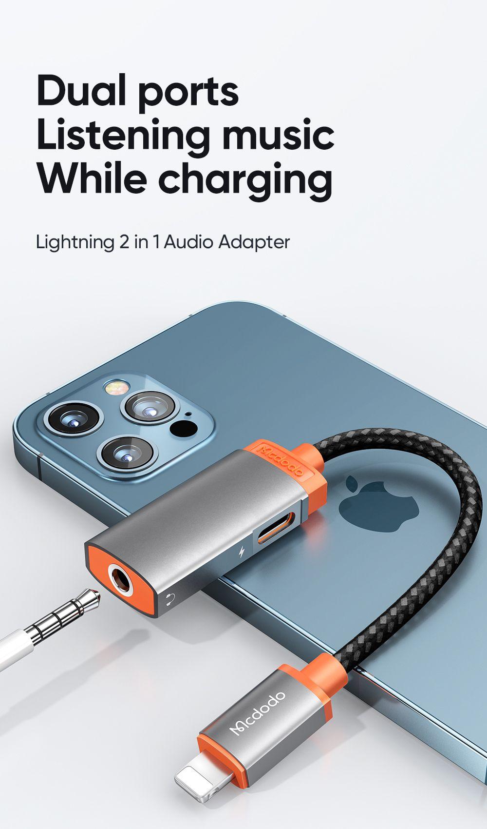 Mcdodo Lightning to DC3.5mm Lightning Adapter Audio & Charge - Grey