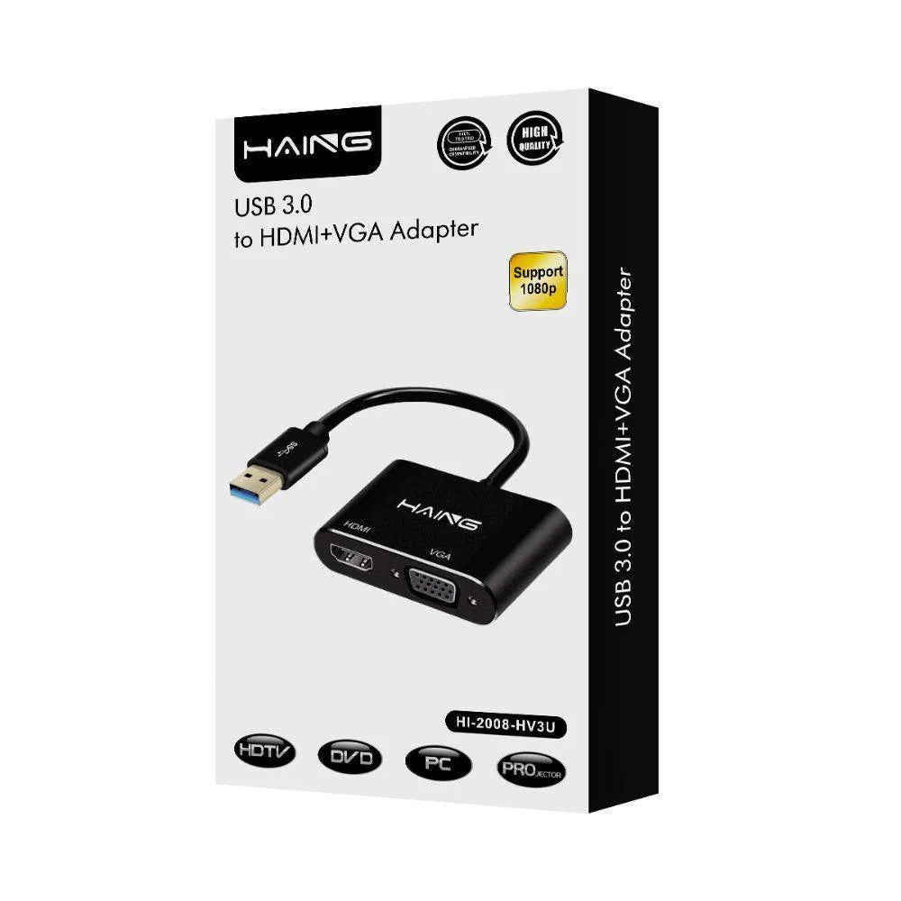 Haing USB 3.0 to HDMI/VGA Adapter | Connect Extra Displays in Full HD