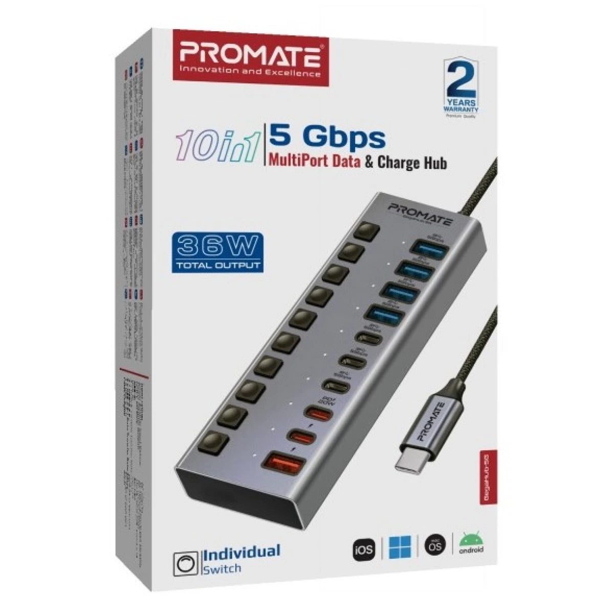 Promate GegaHub-5G 10-in-1 USB-C Multiport Hub with 5Gbps Data Transfer