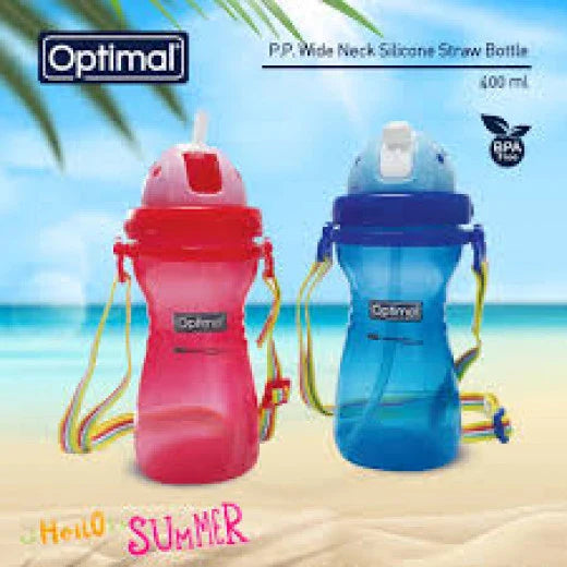 Optimal Wide Neck Straw Bottle 400ml – Blue/Pink