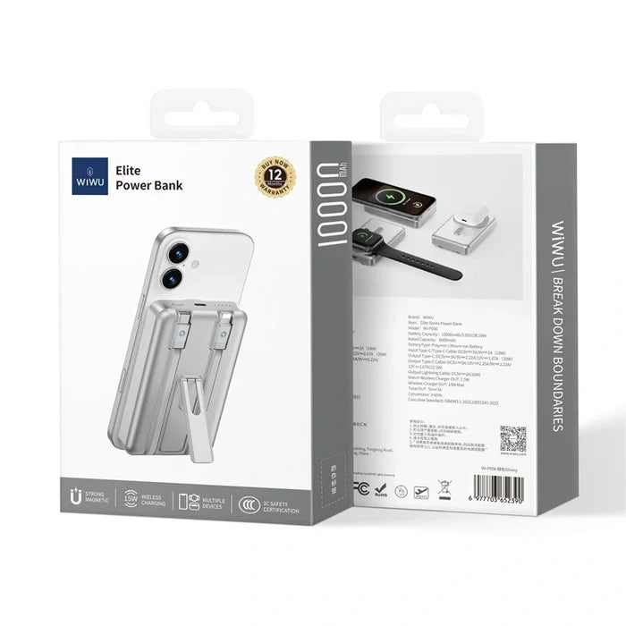 WiWU Elite 10000mAh Power Bank with Built-in Cable & Stand