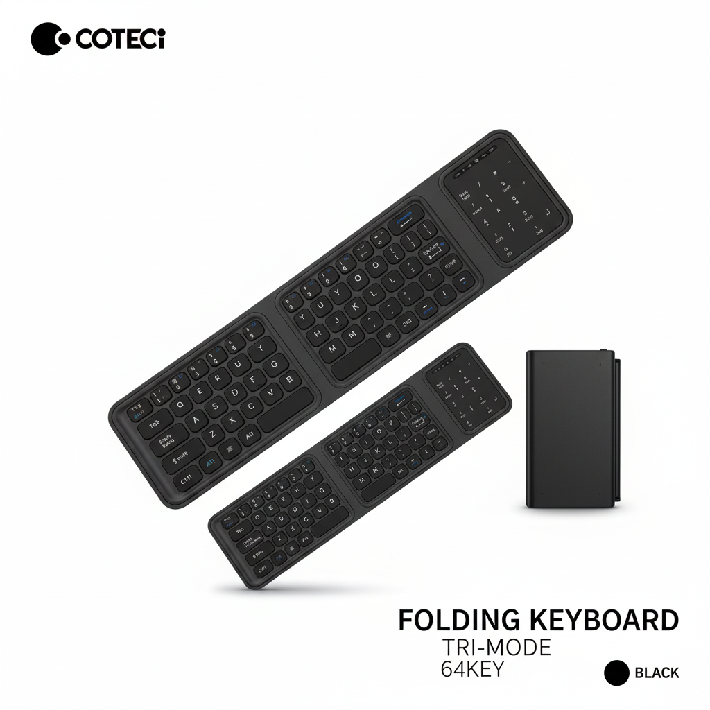 COTECI Folding Keyboard Tri-Mode 64KEY | Bluetooth Wireless | Portable | Rechargeable | 1 Year Warranty