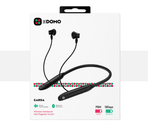 DOMO GARDA Wireless Neckband Hall Magnetic Switch Earphones Black