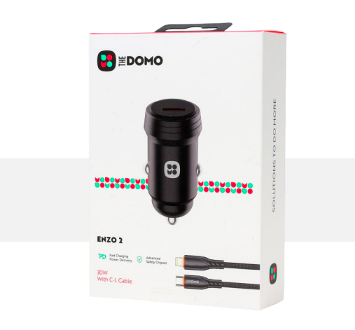 DOMO ENZO 2 30W PD Car Charger with USB-C to Lightning Cable Black