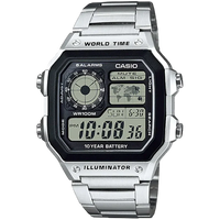 CASIO AE-1200WHD-1A Silver World Time Digital Watch