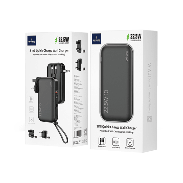 Wiwu 3 in 1 Wall Charger 10000mAh Power Bank - Black