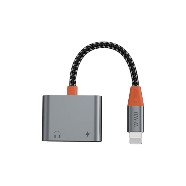 Wiwu lt07 lightning to lightning & 3.5mm audio adapter - gray