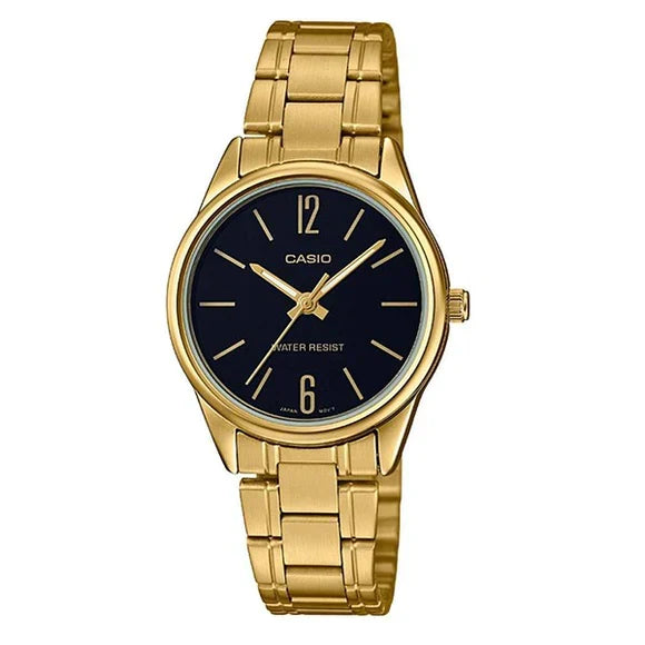 Casio Simple Golden St.Steel Black Dial For Women LTP-V005G-1B