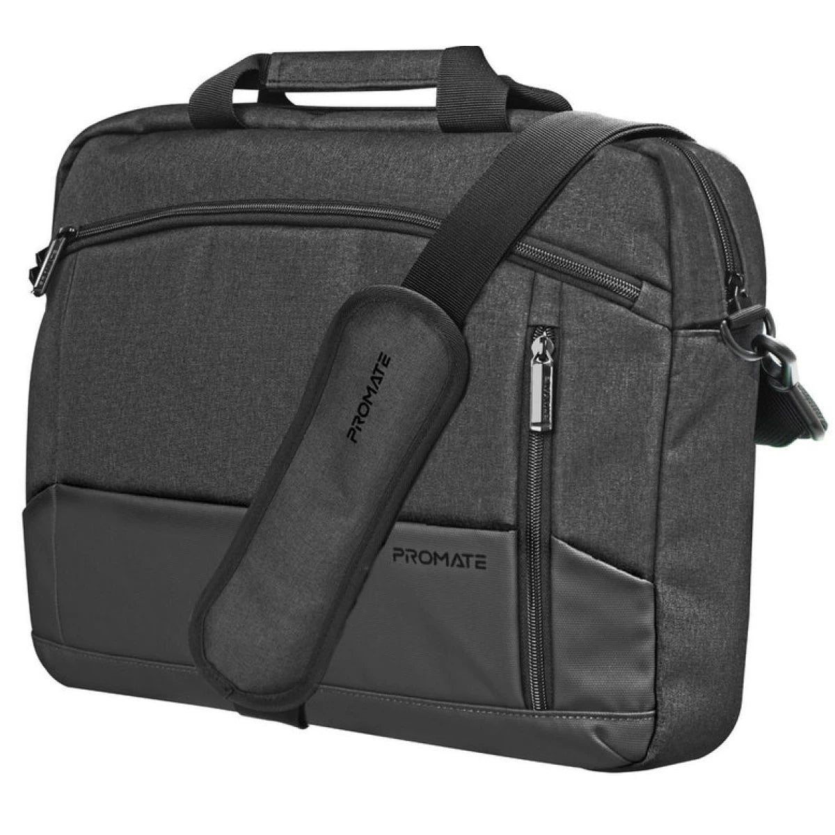 Promate Satchel-MB 15.6-Inch Laptop Bag, Messenger Bag with Large Compartments - Black
