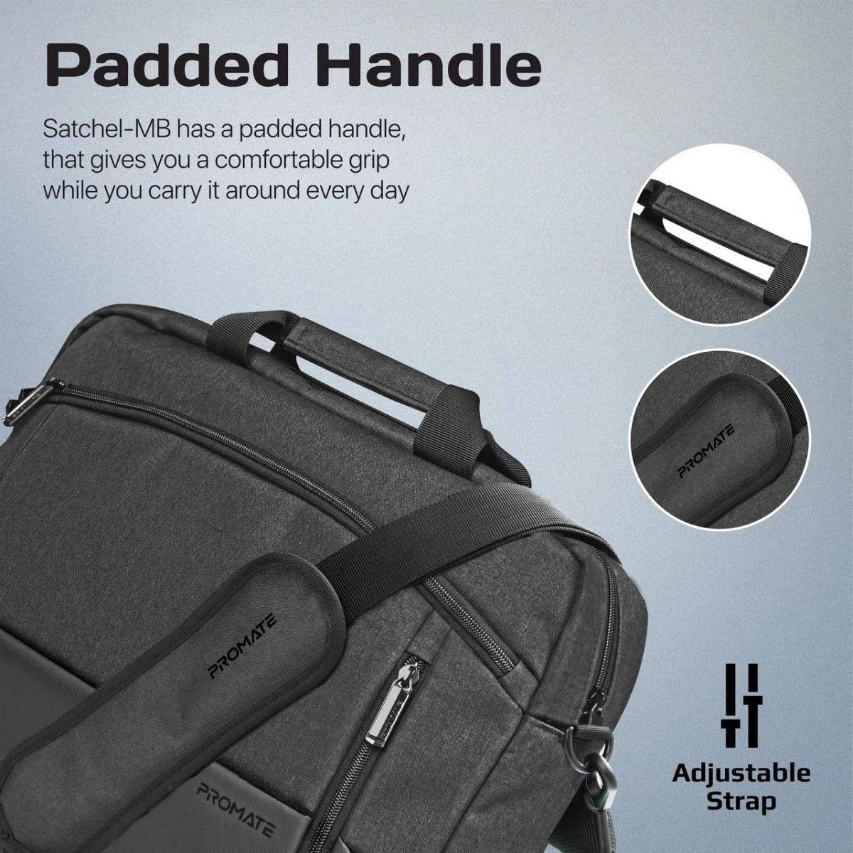 Promate Satchel-MB 15.6-Inch Laptop Bag, Messenger Bag with Large Compartments - Black