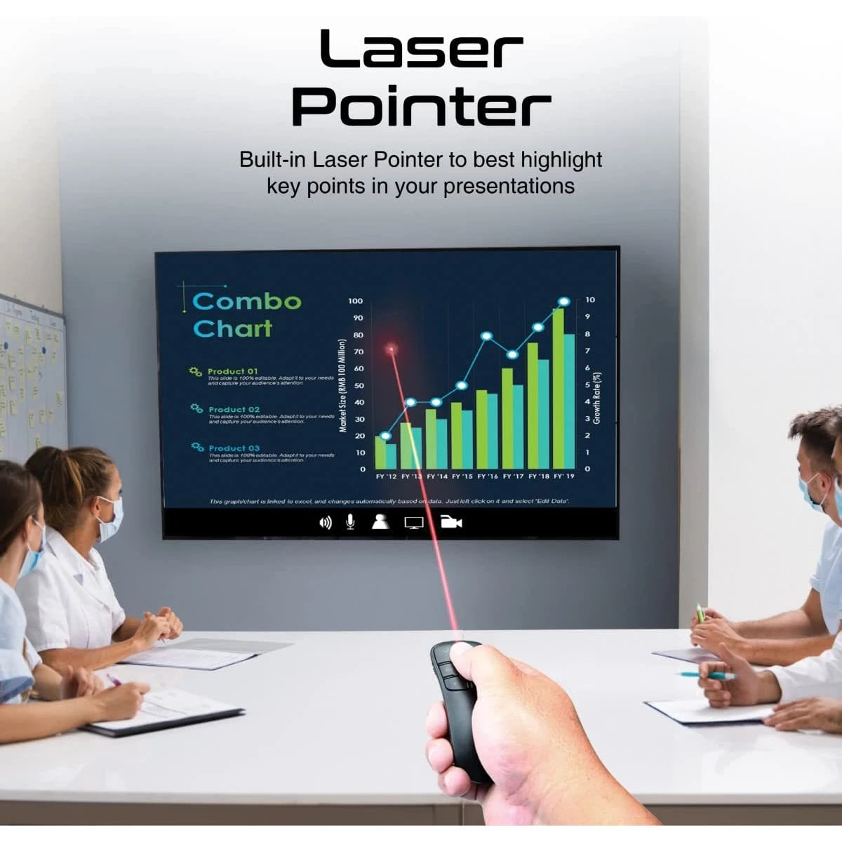 Promate ProPointer Laser Pointer Presenter, 10m Working Range and Button Controls