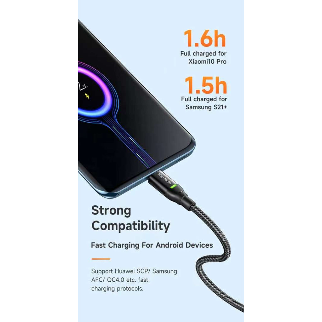 MCDODO Type-C Cable QC4.0 Fast Charging with LED - Black