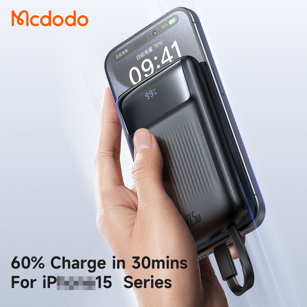 Mcdodo 10000mAh 33W Power Bank with Built in Cables Digital Display - Black