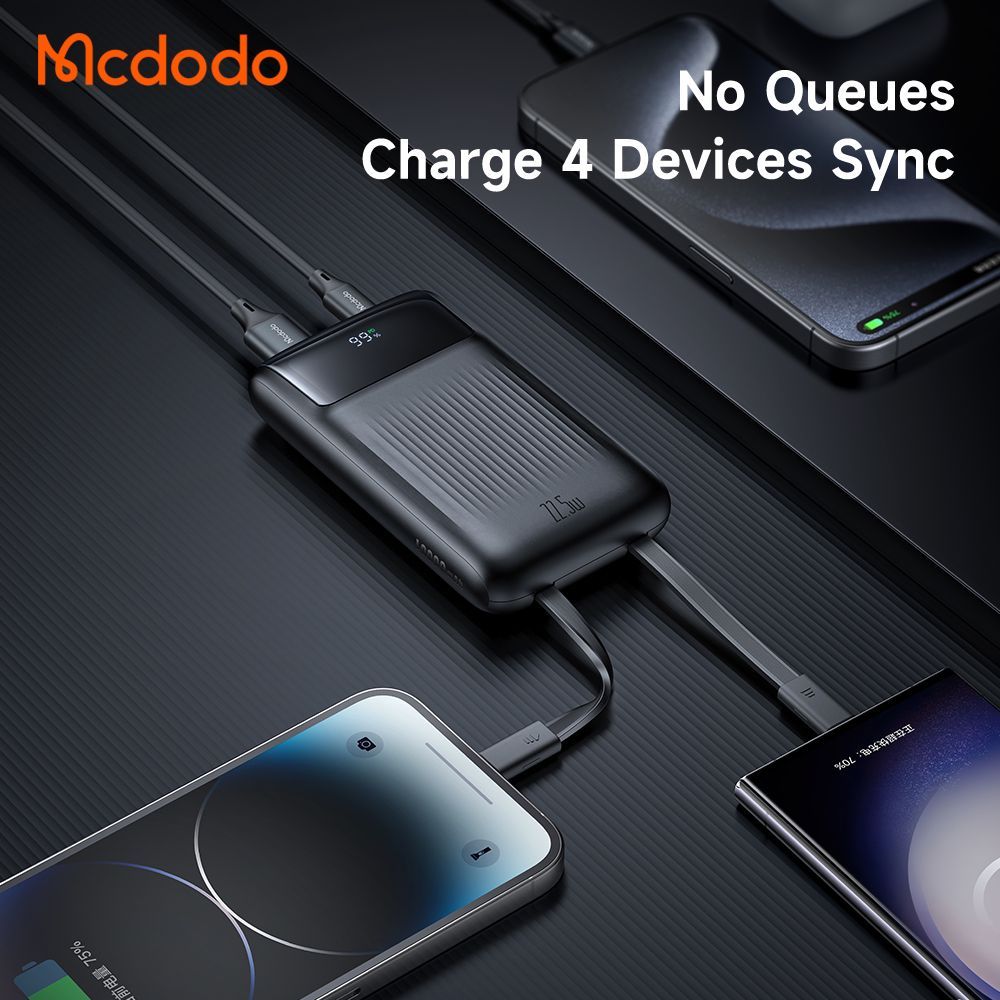 Mcdodo 10000mAh 33W Power Bank with Built in Cables Digital Display - Black