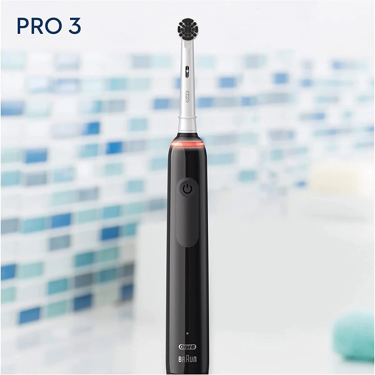 Oral-B Pro 3 3000 Electric Toothbrush With Smart Pressure Sensor & 2 Charcoal Infused Heads - Black