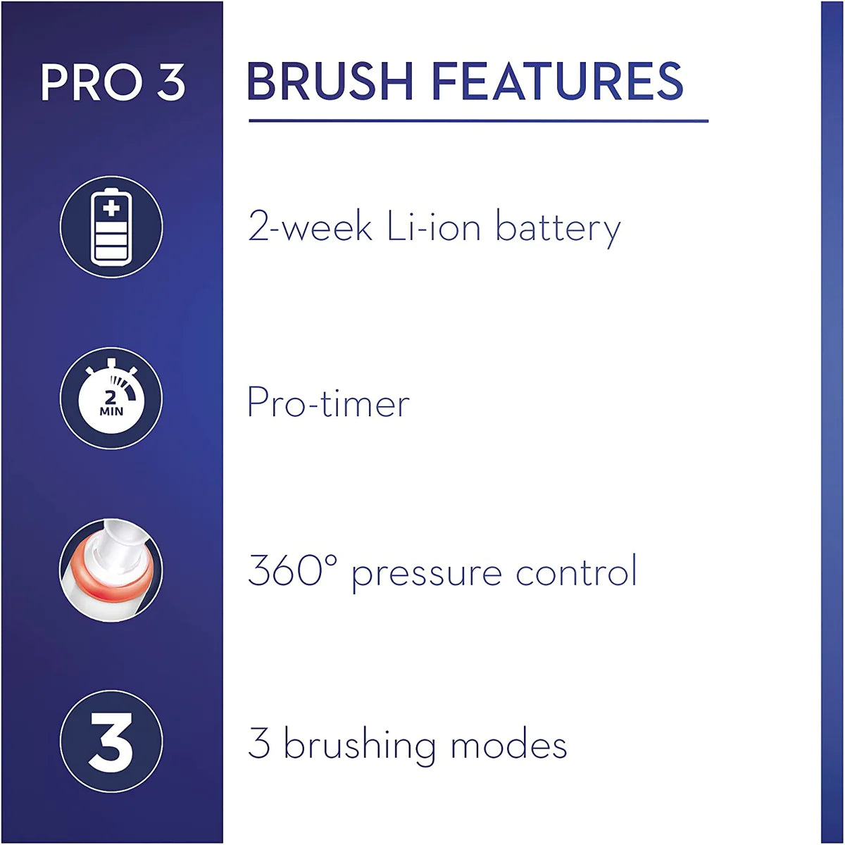 Oral-B Pro 3 3000 Electric Toothbrush With Smart Pressure Sensor & 2 Charcoal Infused Heads - Black