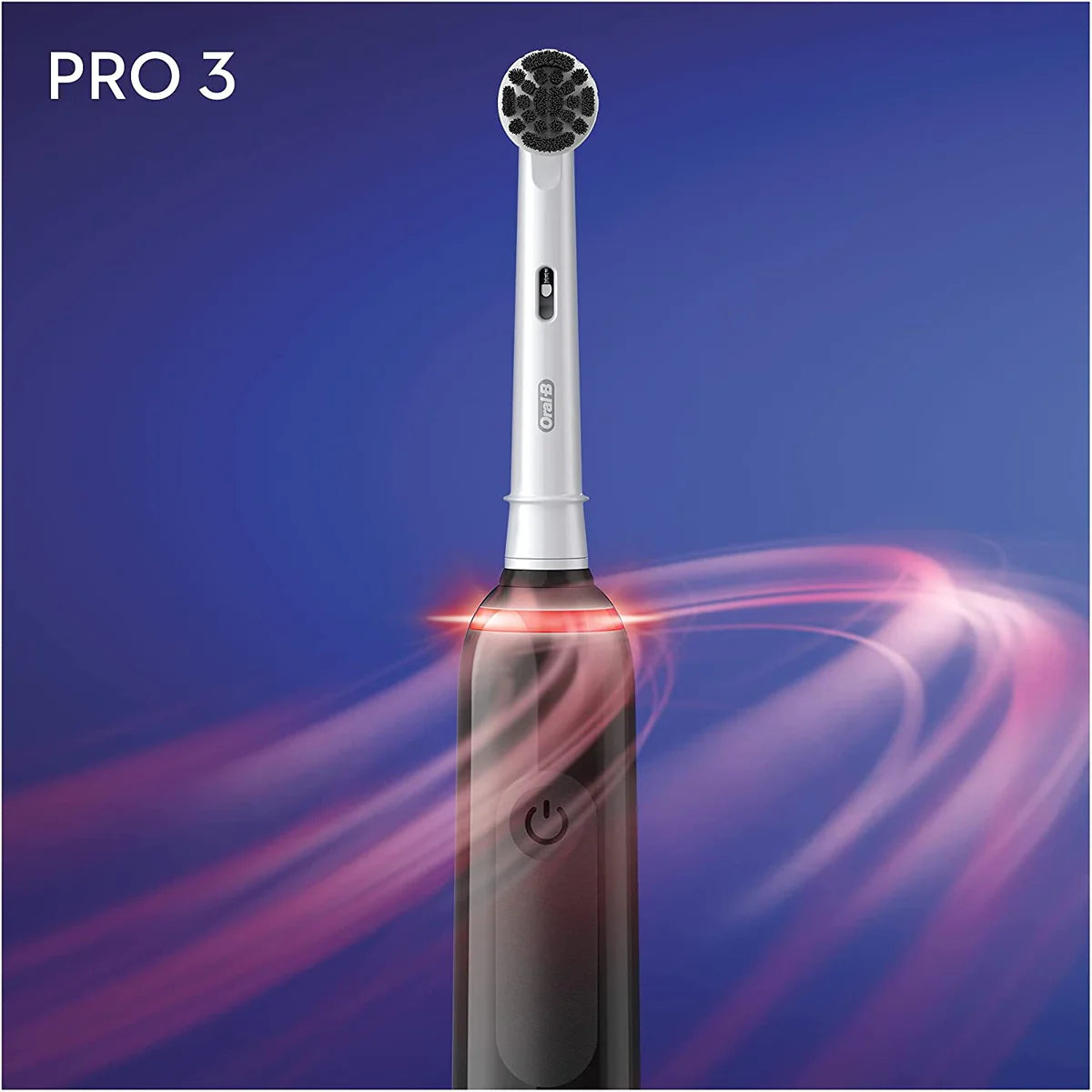 Oral-B Pro 3 3000 Electric Toothbrush With Smart Pressure Sensor & 2 Charcoal Infused Heads - Black