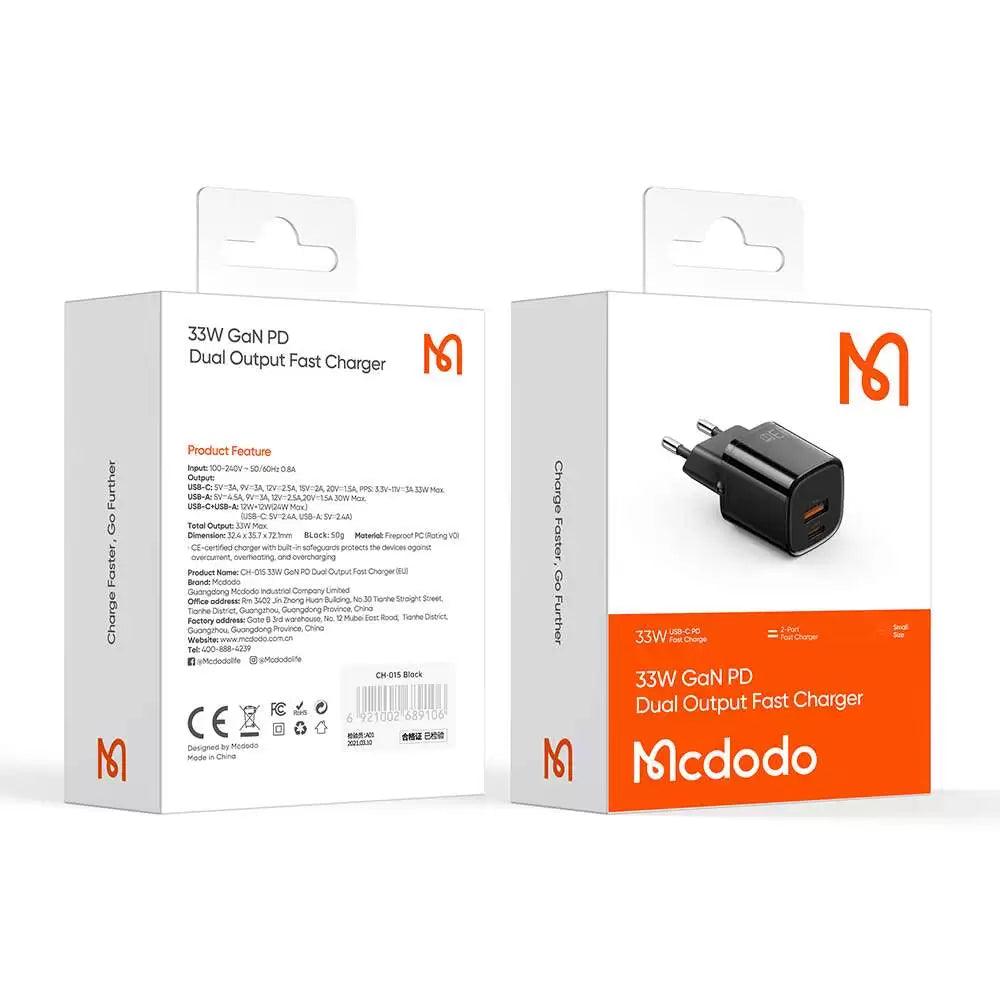 Mcdodo 33W GaN Fast Charger EU Plug USB C USB A