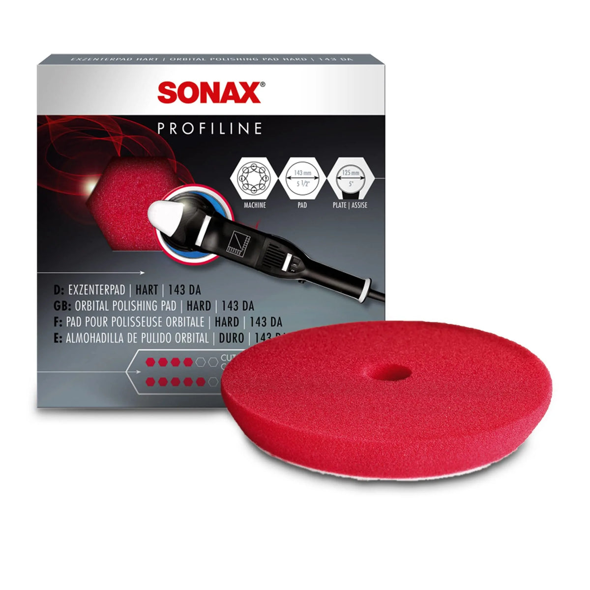 SONAX PROFILINE Red DA Cut Pad – Hard, 143mm