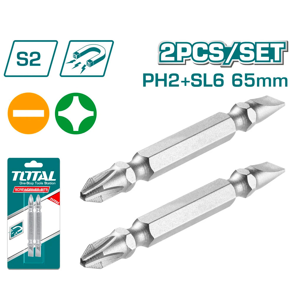 TOTAL 2 Pieces Star Screwdriver Bits Set , 65 Mm Magnetic Tip (TAC16HL234)
