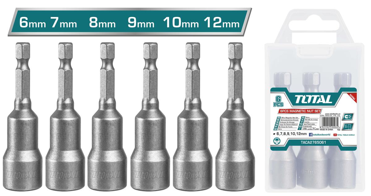طقم مسامير مغناطيسية 6 قطع من توتال 6mm-12mm (TAC2765061) | قوة ودقة عالية