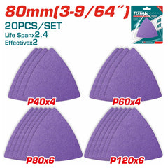TOTAL 20PCs Purple Sanding Sheets 80mm | P40x4, P60x4, P80x6, P120x6 (TAC78080202)