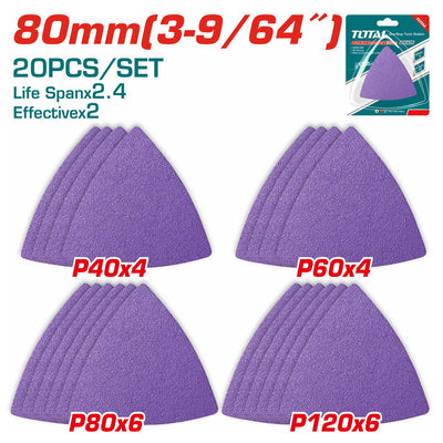 TOTAL 20PCs Purple Sanding Sheets 80mm | P40x4, P60x4, P80x6, P120x6 (TAC78080202)