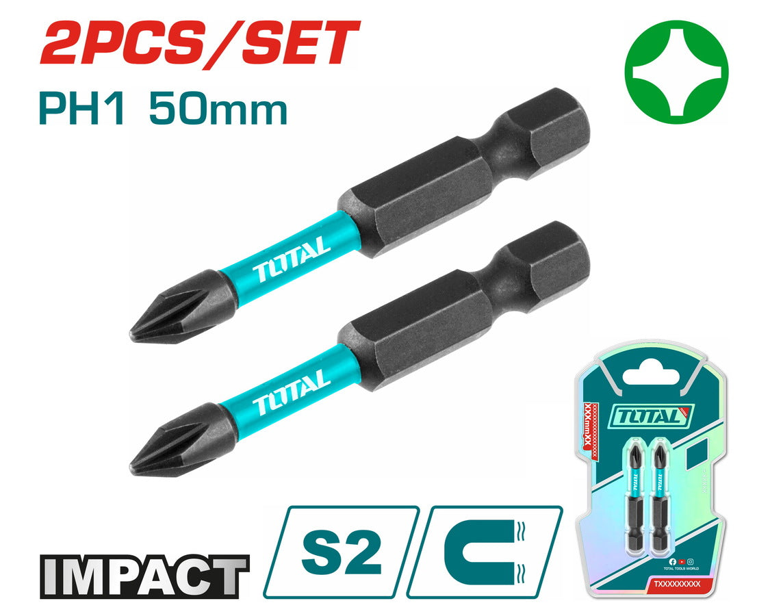 TOTAL Impact Screwdriver bits PH1,50mm,2pcs/set TACIM71PH150
