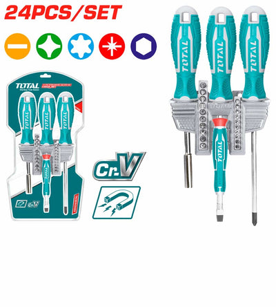 TOTAL 24 Pcs Screwdriver & Bits Set (TACSD302462)