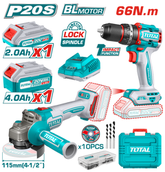 TOTAL 20V Cordless 2-in-1 Combo Kit - Impact Drill & Grinder