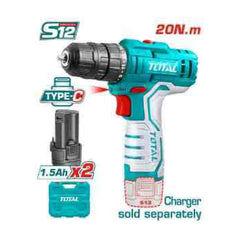 TOTAL Drill 12V with 2 battries but no charger  (TDLI12328)