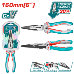 TOTAL 6″ High Leverage Long Nose Pliers Cr-V Grip