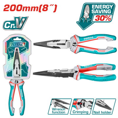 TOTAL 8″ High Leverage Long Nose Pliers Cr-V Grip