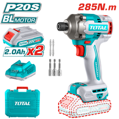 TOTAL 20V Cordless Impact Driver - 285Nm Torque, 2 Batteries