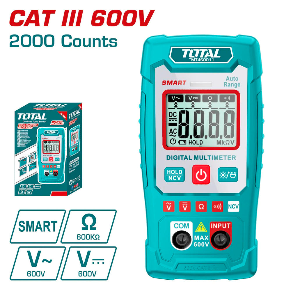 ملتي ميتر الرقمي 600فولت مع شاشة LCD – عد 2000 من توتال (TMT460012)
