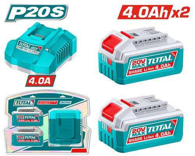 TOTAL P20S 20V Battery and Fast Charger Kit, 2 x 4.0Ah - TFBCPK2013