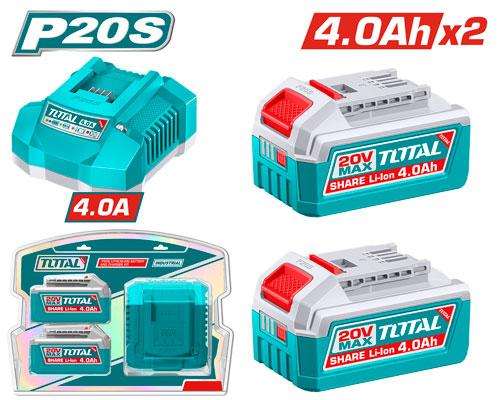 TOTAL P20S 20V Battery and Fast Charger Kit, 2 x 4.0Ah - TFBCPK2013